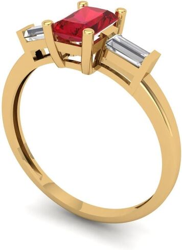Clara Pucci 14K Solid Gold Engagement Ring for Women | 0.8 cttw Ruby Emerald Cut Three-Stone | Real Yellow Gold Wedding Ring in Saudi Arabia