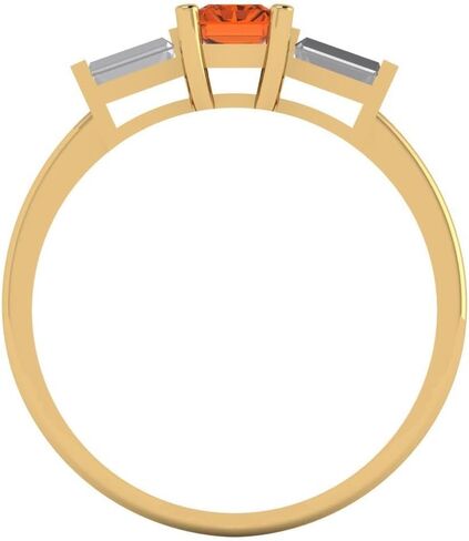Clara Pucci 14K Solid Gold Engagement Ring for Women | 0.8 cttw Ruby Emerald Cut Three-Stone | Real Yellow Gold Wedding Ring in Saudi Arabia