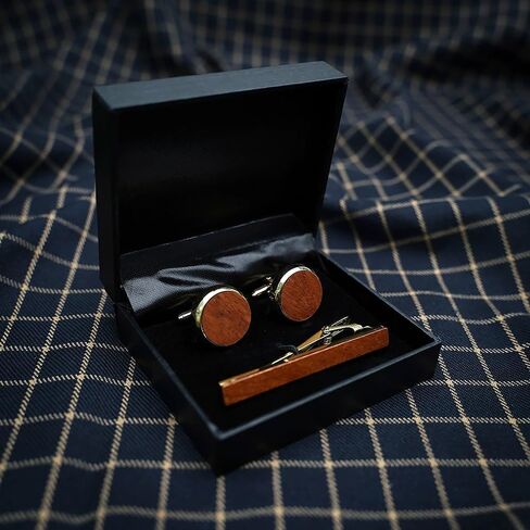 Tie Clip Cufflinks Set for Men Wooden Cufflinks Shirts Sleeve Studs Men's Cuffs Tie Clips Set for Business Wedding in Saudi Arabia