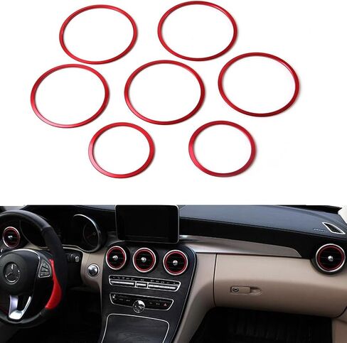 7pc Aluminum Air Conditioner Vent/Opening Inner Trim Decoration Covers for 2015-up Mercedes W205 C-Class, 2016-up GLC Class (red) in Kuwait