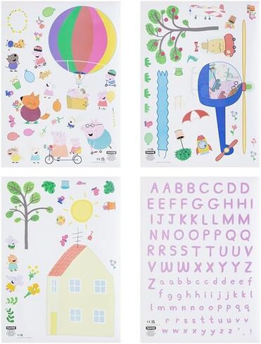 Peppa Pig Official Licensed Personalized Kids Room Wall Decals by Paladone, Reusable Peppa & George Character Playroom or Bedroom Wall Sticker Decorations, Includes Letters to Customize with Name in Kuwait