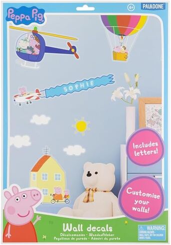 Peppa Pig Official Licensed Personalized Kids Room Wall Decals by Paladone, Reusable Peppa & George Character Playroom or Bedroom Wall Sticker Decorations, Includes Letters to Customize with Name in Kuwait