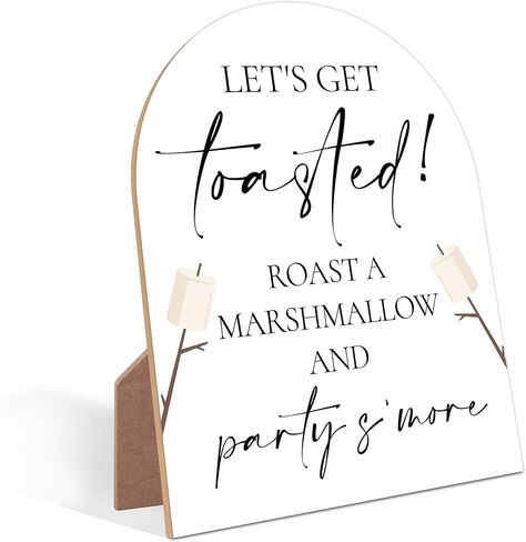 علامة Roast A Mallow and Party S'More، علامة خشبية بيضاء بسيطة، ملحقات الزفاف للاستقبال، لوازم الحفلات والديكورات للحفلات الخارجية، محطة سمورز، أنشطة استحمام الزفاف، 14 in Kuwait