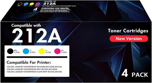 خراطيش حبر 212A مكونة من 4 عبوات (مع شريحة) متوافقة مع حبر HP 212A 212X W2120A W2120X لحبر الطابعة HP Color Laserjet Enterprise M555dn M554dn M555x M554 M555 MFP M578 Series (BK/C/Y/M) in Kuwait