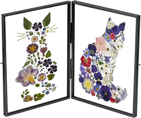 FOCHIER F Pressed Flower Frames with Tweezers,Hinged Double Brass Photo Frame,Rectangle Folding Display for Dried Flowers,Gold Tabletop Décor, Horizontal and Vertical Picture Frame in Kuwait