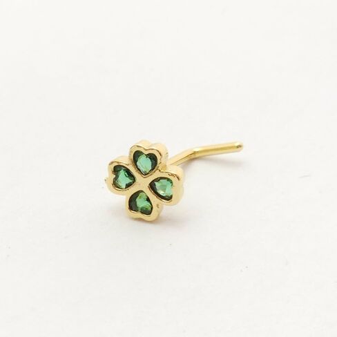 2Pcs 20G CZ Four Leaf Clover Nose Studs Rings for Women Gold Silver L-Shaped Surgical Steel Nose Stud Ring ST Patricks Day Nose Nostril Piercing Jewelry in Kuwait