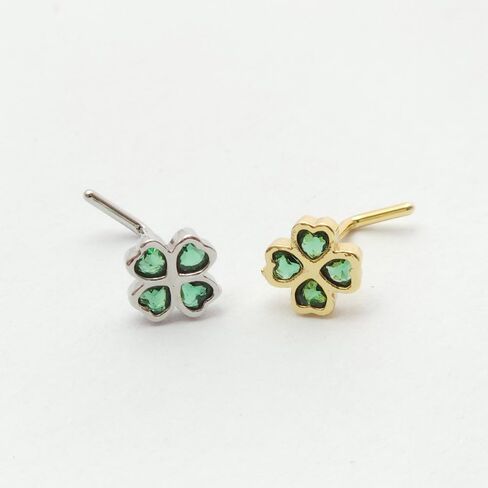 2Pcs 20G CZ Four Leaf Clover Nose Studs Rings for Women Gold Silver L-Shaped Surgical Steel Nose Stud Ring ST Patricks Day Nose Nostril Piercing Jewelry in Kuwait