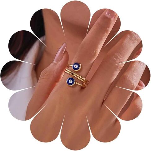 Boho Evil Eye Rings Adjustable Open Wrap Ring Blue Eye Turkish Rings Vintage Open Knuckle Finger Ring Jewelry for Women in Saudi Arabia