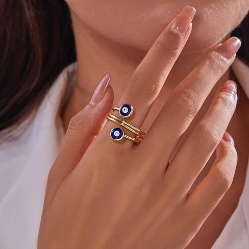 Boho Evil Eye Rings Adjustable Open Wrap Ring Blue Eye Turkish Rings Vintage Open Knuckle Finger Ring Jewelry for Women in Saudi Arabia