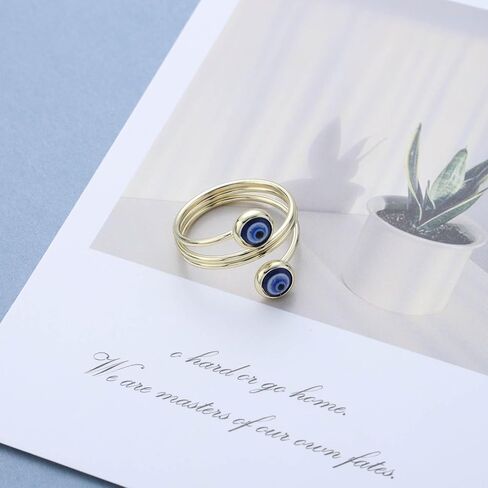 Boho Evil Eye Rings Adjustable Open Wrap Ring Blue Eye Turkish Rings Vintage Open Knuckle Finger Ring Jewelry for Women in Saudi Arabia