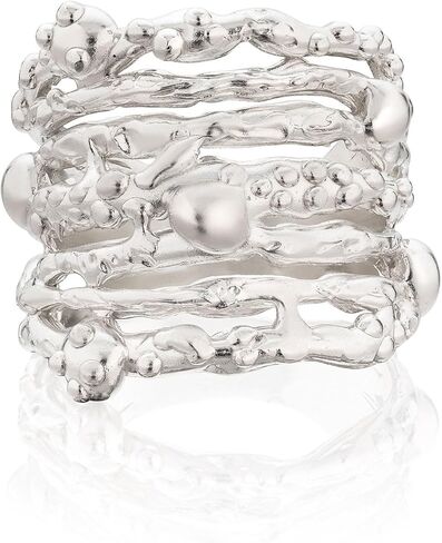 Modern Sculptural Multi-Layer Ring, Handcrafted 925 Sterling Silver Wavy Open Band, Organic Liquid-Metal Texture Statement Jewelry, Adjustable Wrap Ring for Women gift in Saudi Arabia