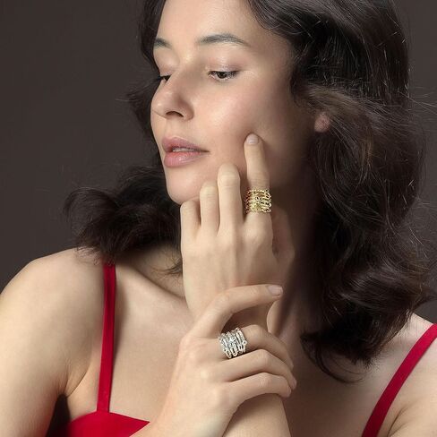 Modern Sculptural Multi-Layer Ring, Handcrafted 925 Sterling Silver Wavy Open Band, Organic Liquid-Metal Texture Statement Jewelry, Adjustable Wrap Ring for Women gift in Saudi Arabia