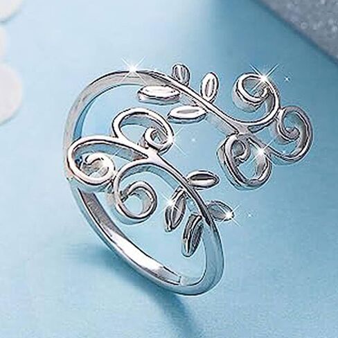 Graceful Leaf Shape Opening Ring for Women Metallic Style Silver Color Jewelry for Daily Life in Saudi Arabia