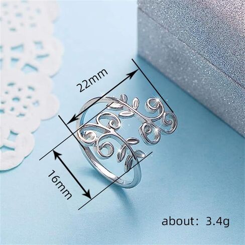 Graceful Leaf Shape Opening Ring for Women Metallic Style Silver Color Jewelry for Daily Life in Saudi Arabia