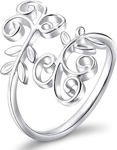 Graceful Leaf Shape Opening Ring for Women Metallic Style Silver Color Jewelry for Daily Life in Saudi Arabia
