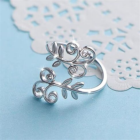 Graceful Leaf Shape Opening Ring for Women Metallic Style Silver Color Jewelry for Daily Life in Saudi Arabia