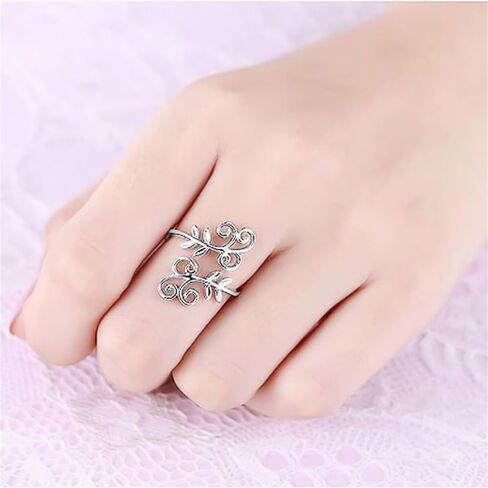 Graceful Leaf Shape Opening Ring for Women Metallic Style Silver Color Jewelry for Daily Life in Saudi Arabia