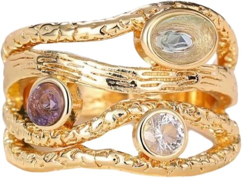 ENDLESSNESS & ETERNITY 3 Colorful Gemstone multicolor 14K Gold Plated Wedding Band Ring Cocktail Ring Chunky Statment Band Ring in Kuwait