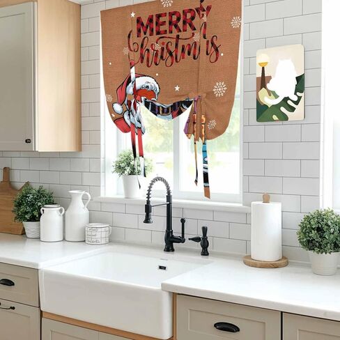 Red Santa Christmas Tie Up Curtains for Window, Gifts Xmas Snowflake Winter Thermal Insulated Balloon Shade Adjustable Rod Pocket Curtains Valance Panels for Kitchen Bathroom Café 46'' x 63'' in Saudi Arabia