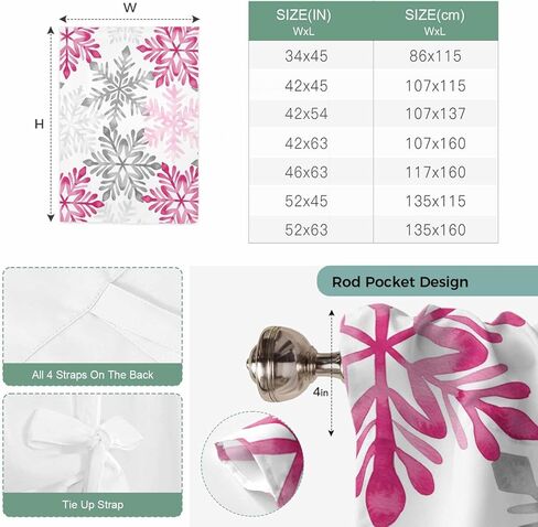 Pink Grey Christmas Snowflakes Tie Up Curtains for Window, Winter Xmas Textured Thermal Insulated Balloon Shade Adjustable Rod Pocket Curtains Valance Panels for Kitchen Bathroom Café 52'' x 45'' in Saudi Arabia