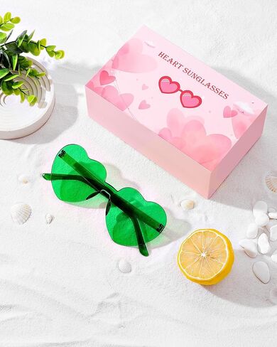 16 Pairs Green Heart Sunglasses for Women, Candy Color Rimless Fun Heart Glasses for Women Party Favors in Kuwait
