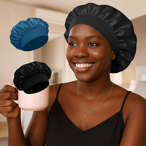 Silk Bonnets for Women, Hair Bonnet for Sleeping, Satin Bonnets with Wide Band, Elastic Bonnet for Curly Hair in Saudi Arabia
