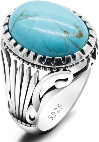 Turquoise Ring S925 Sterling Silver Genuine Men's Gem Ring Blue Lapis lazuli Ring Türkiye Simple Design Size7-13 in Kuwait