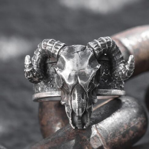 Vintage Punk Goat Ring,Adjustable Size,Alloy Material, Weighs 10 Grams, Unisex Style, Silver in Saudi Arabia