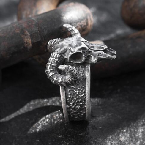 Vintage Punk Goat Ring,Adjustable Size,Alloy Material, Weighs 10 Grams, Unisex Style, Silver in Saudi Arabia