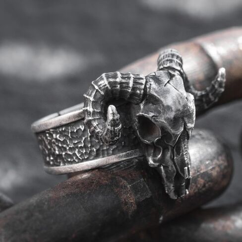 Vintage Punk Goat Ring,Adjustable Size,Alloy Material, Weighs 10 Grams, Unisex Style, Silver in Saudi Arabia