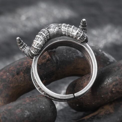 Vintage Punk Goat Ring,Adjustable Size,Alloy Material, Weighs 10 Grams, Unisex Style, Silver in Saudi Arabia