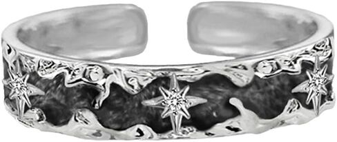 Adjustable Copper Open Ring for Couples - Black & White Enamel Hexagram Star Design, Unisex Matching Jewelry for Birthday, Valentine's Day & Anniversary in Saudi Arabia
