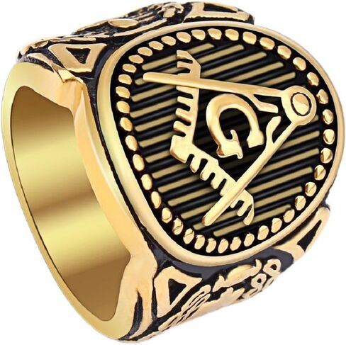 Antique Masonic Signet Ring for Men Gold Masonic Trowel Ring, Vintage Master Mason Ring Classic Freemason Symbol Ring Men’s Rock Masonic Compass Jewelry Masonic Stripe Ring in Kuwait