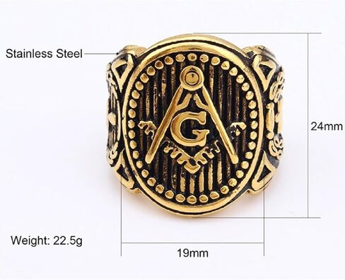 Antique Masonic Signet Ring for Men Gold Masonic Trowel Ring, Vintage Master Mason Ring Classic Freemason Symbol Ring Men’s Rock Masonic Compass Jewelry Masonic Stripe Ring in Kuwait