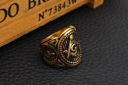 Antique Masonic Signet Ring for Men Gold Masonic Trowel Ring, Vintage Master Mason Ring Classic Freemason Symbol Ring Men’s Rock Masonic Compass Jewelry Masonic Stripe Ring in Kuwait