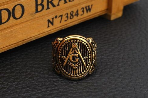 Antique Masonic Signet Ring for Men Gold Masonic Trowel Ring, Vintage Master Mason Ring Classic Freemason Symbol Ring Men’s Rock Masonic Compass Jewelry Masonic Stripe Ring in Kuwait