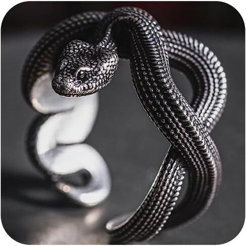 SUKKCCNO Vintage Gothic Black Snake Ring for Women Men Handmade Stainless Steel Serpent Reptile Open Rings Adjustable Animal Rings Punk Jewelry Gift in Kuwait