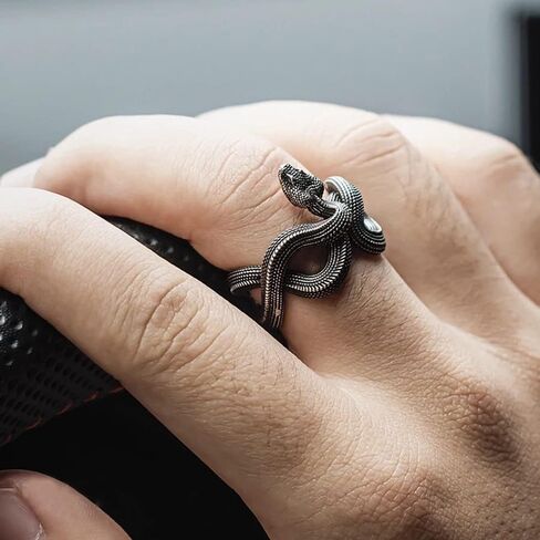 SUKKCCNO Vintage Gothic Black Snake Ring for Women Men Handmade Stainless Steel Serpent Reptile Open Rings Adjustable Animal Rings Punk Jewelry Gift in Kuwait