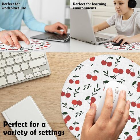 Cute Cherry Mouse Pad for Desk, Preppy Aesthetic Cherries Mousepad for Work Wireless Mouse Computers Laptop Desk Accessories, Girly Office Supplies, 7.9x7.9 Inch in Saudi Arabia