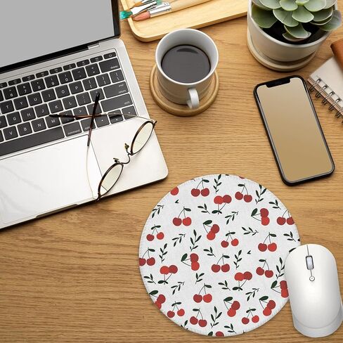 Cute Cherry Mouse Pad for Desk, Preppy Aesthetic Cherries Mousepad for Work Wireless Mouse Computers Laptop Desk Accessories, Girly Office Supplies, 7.9x7.9 Inch in Saudi Arabia