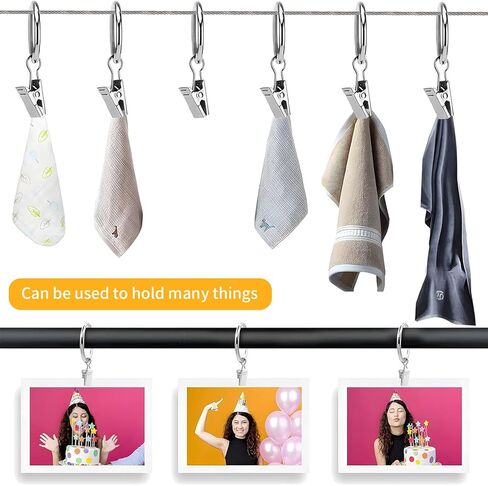 26pcs Metal Curtain Rings with Clips for Easy Hanging, Curtain Clip Rings Hooks for Drapes, 1.5" Interior Diameter, Silvery in Saudi Arabia