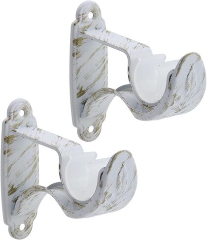 HEVSTIL 2Pcs Curtain Rod Bracket, Single Black Retro Wall Mount Brackets Vintage Fit for 1 Inch Drapes Rod Design for Window Curtains Rod Hangers with Screw, White in Kuwait