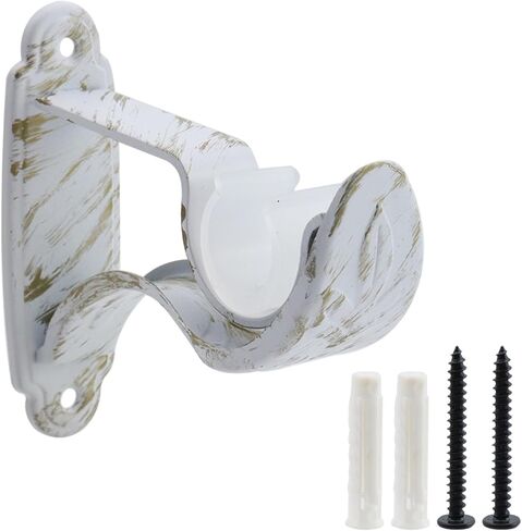 HEVSTIL 2Pcs Curtain Rod Bracket, Single Black Retro Wall Mount Brackets Vintage Fit for 1 Inch Drapes Rod Design for Window Curtains Rod Hangers with Screw, White in Kuwait