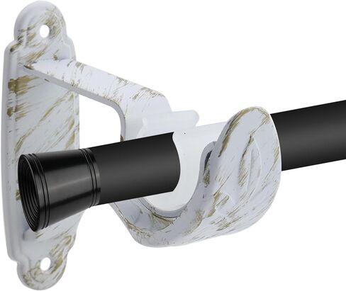 HEVSTIL 2Pcs Curtain Rod Bracket, Single Black Retro Wall Mount Brackets Vintage Fit for 1 Inch Drapes Rod Design for Window Curtains Rod Hangers with Screw, White in Kuwait