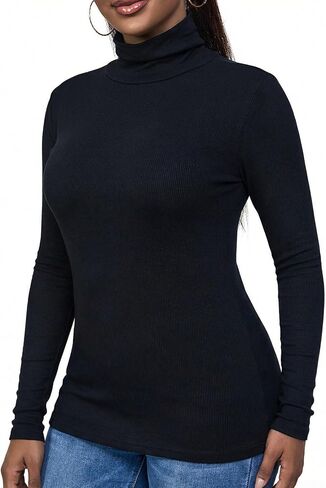 تي شيرت نسائي بياقة مدورة وأكمام طويلة وطبقة مضلعة ورقبة وهمية in Kuwait