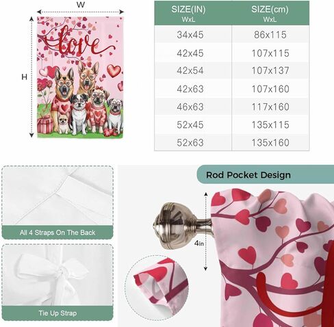 Valentine's Day Tie Up Curtains for Window, Watercolor Funny Dogs Love Roses Spring Pink Thermal Balloon Shade Adjustable Rod Pocket Curtains Valance Panels for Kitchen Bathroom Café 42'' x 63'' in Saudi Arabia