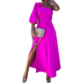 المرأة مثير كم طويل واحد الكتف 3D زهرة Bodycon سبليت الصلبة حزب Clubwear اللباس in Kuwait