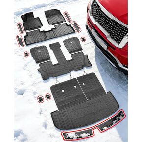 Floor Mats & Backrest & Cargo Mat for Kia Telluride 2020-2025（7&8 Seats: Full Coverage Car Liner Set, All Weather Protector Heavy Duty TPE Automotive Interior Accessories 2024 2023 2022 2021 in Kuwait