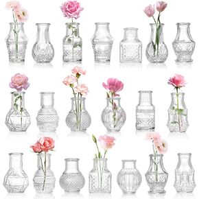 Tebery 20 Pack Glass Bud Vases, Clear Small Flower Vase for Centerpieces, Vintage Mini Glass Vase Set Bulk for Table Wedding Home Party Decoration in Kuwait