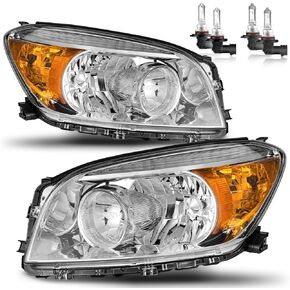 مجموعة المصابيح الأمامية ث/لمبات لـ 2006 2007 2008 تويوتا RAV4 كشافات استبدال الكروم الإسكان العنبر عاكس سائق وجانب الركاب in Kuwait